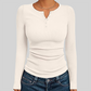 Wholesale Women's Button V-Neck Long Sleeve Ribbed Knit Top