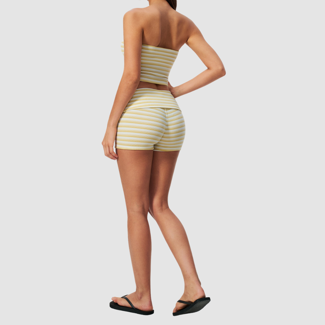 Wholesale Women's Stripe Bandeau Tank & Shorts Yoga Set