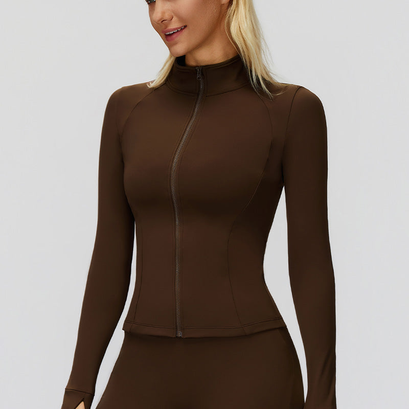 Stand collar plush warm slim fit zipper jacket