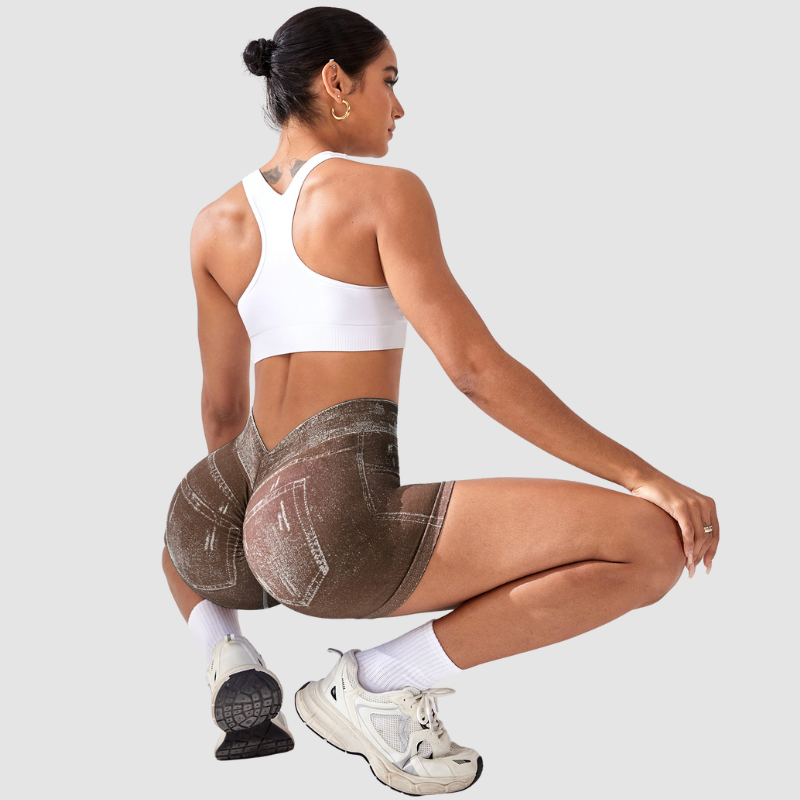 Wholesale High-Waisted Faux Denim Shorts