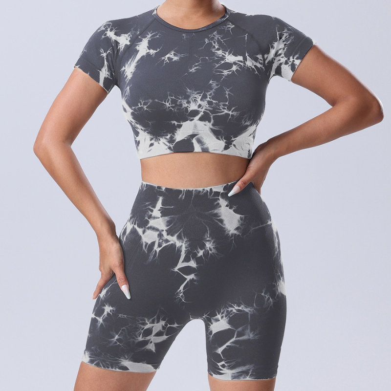 Tie-dye short-sleeve top and shorts two-piece set