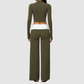 Wholesale Women’s Stand-Collar Zip Jacket & Flared Yoga Pants Set