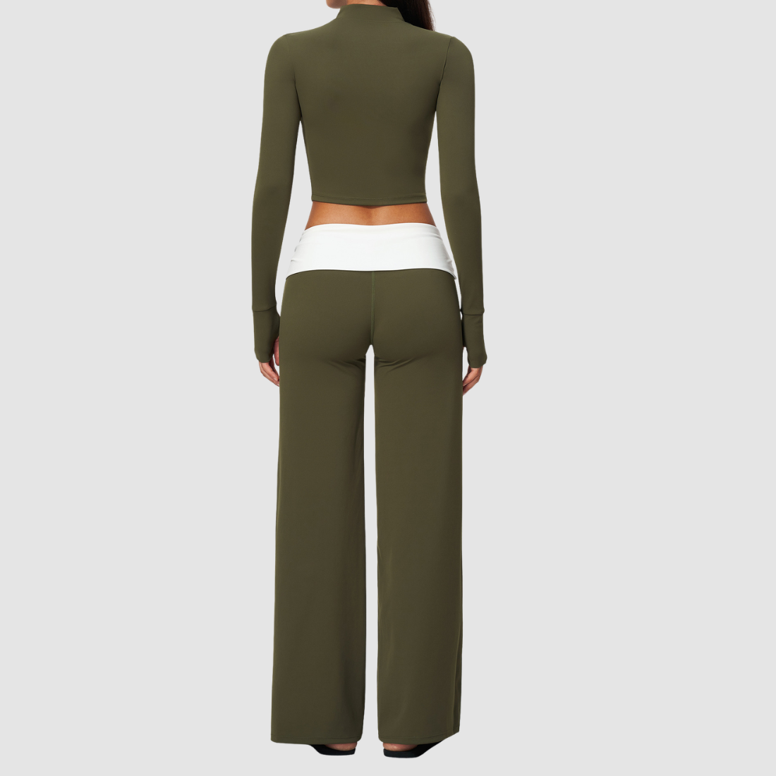 Wholesale Women’s Stand-Collar Zip Jacket & Flared Yoga Pants Set