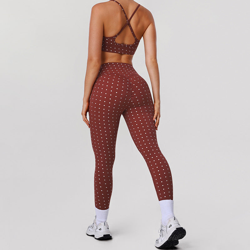 Wholesale women's back cross bra + polka dot leggings activewear set