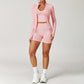 Seamless Yoga Bra + Shorts + Long Sleeve Full Zipper Jacket 3-piece Set
