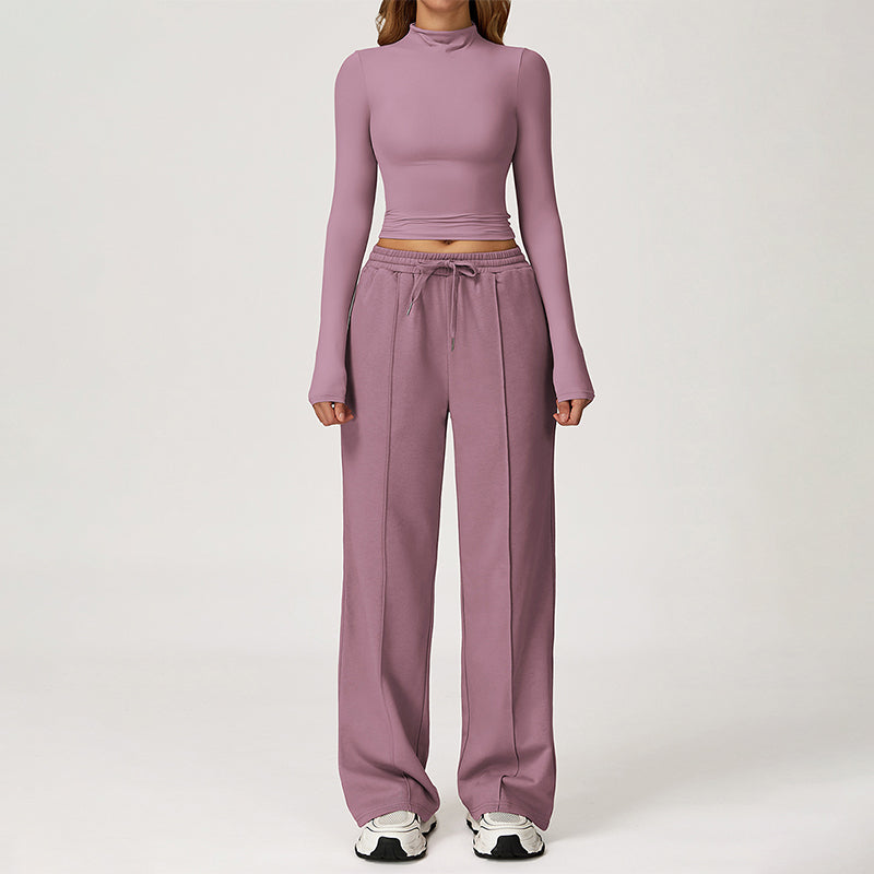 Quick-Dry Long Sleeve Top + Straight Leg Sweatpants 2 Piece Set