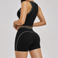 Wholesale Color Block Yoga Halter Vest + Shorts 2-Piece Set