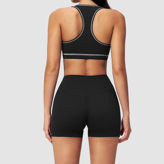 Wholesale Women's Seamless Seam-Detail Sports Bra + High-Waist Shorts Set – Butt-Lifting Yoga Gym Activewear