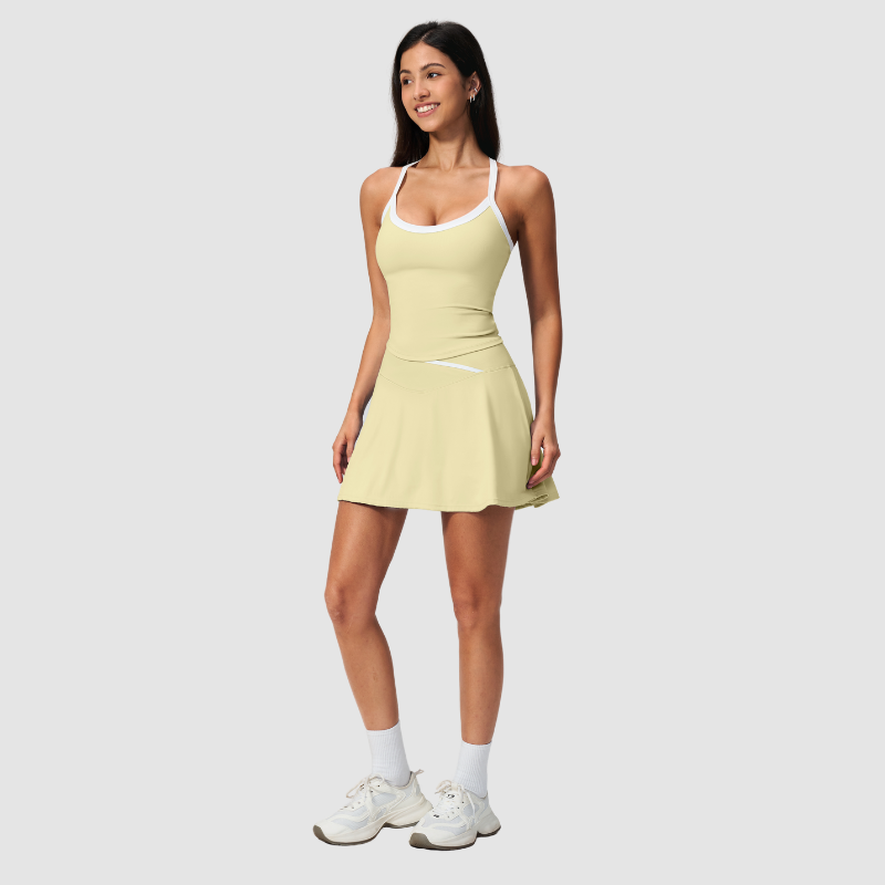 Wholesale I-Shape backless Naked-Feel Sports Bra & Pleated Tennis Skirt Set