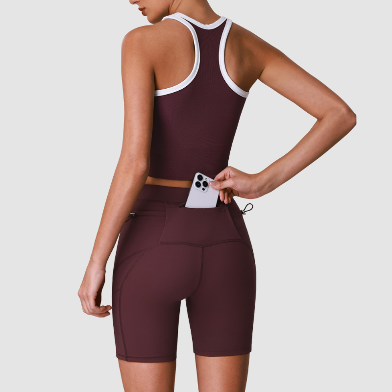 Wholesale Women's Color-Block Racerback Tank Top + High-Waist Cycling Shorts Set – Gym Yoga Fitness Set