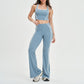 Women's contrasting color backless tank top + high-waisted flared pants 2-piece set