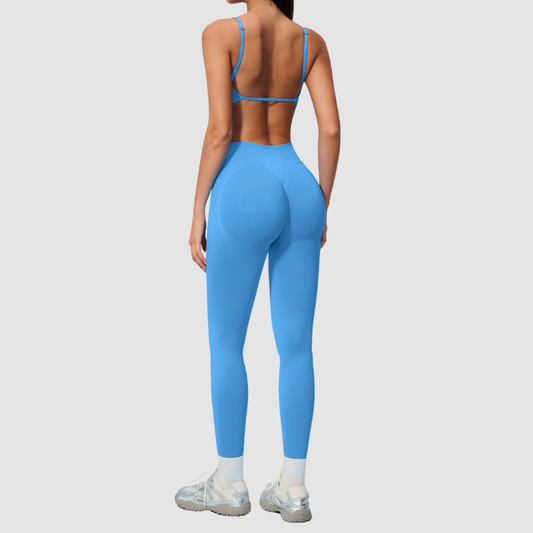 Wholesale Women's Cross-Back Seamless Yoga Set – Tummy Control High-Waist Sports Bra & Leggings