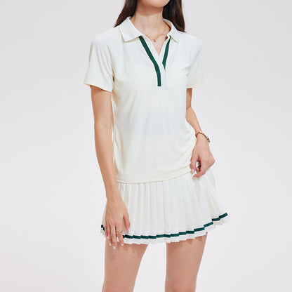 Color-block Polo-V pleated golf skort set