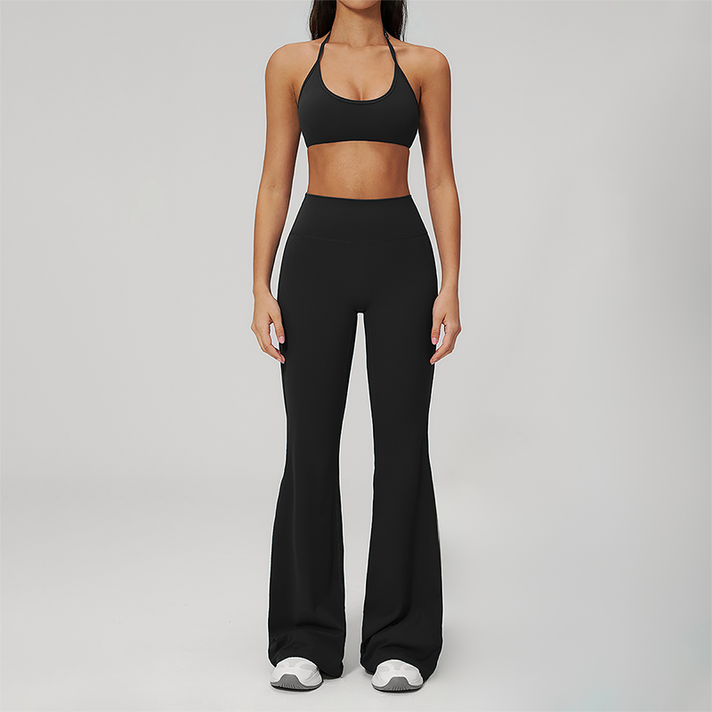 Wholesale Seam-Detail Sports Bra & High-Waist Flare Leggings Set – Brushed Yoga 2-Piece