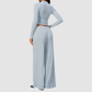 Wholesale Women's Stripe Yoga Set: Zip Stand-Collar Jacket & Wide-Leg Pants