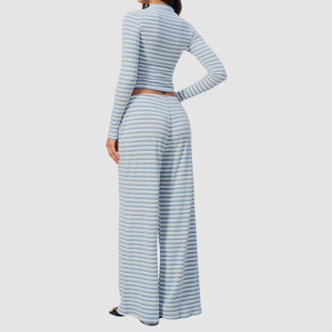 Wholesale Women's Stripe Yoga Set: Zip Stand-Collar Jacket & Wide-Leg Pants