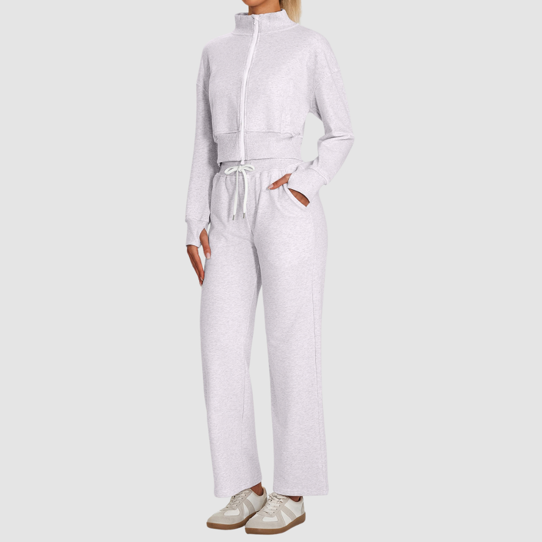 Wholesale Women's Zip Sweatshirt & Wide-Leg Pants Sports Set