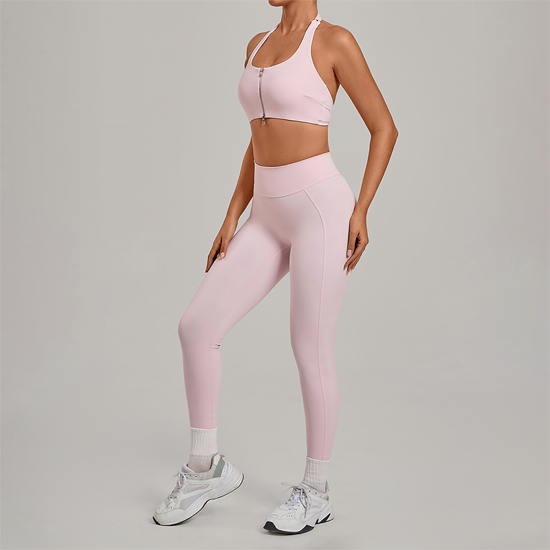 Wholesale Zipper Tank Top+Highlighted Legging 2-piece Set