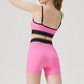 Wholesale color blocked backless vest+high waisted shorts 2-piece Set