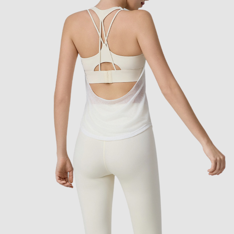 Wholesale Women's Open-Back Yoga Vest – Faux Two-Piece Halter Sports Top with Built-in Bra
