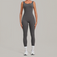 Wholesale Women's Brushed Yoga Jumpsuit – Open-Back Slim Fit Athletic Bodysuit w/ Chest Pad