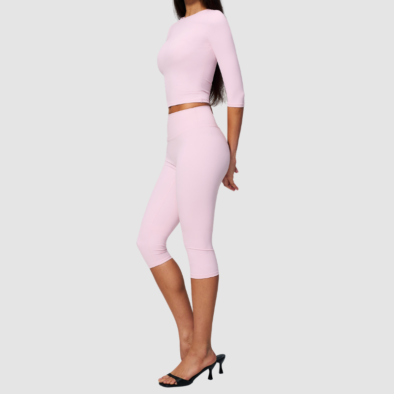 Wholesale Women's 3/4 Sleeve Crop Top & High-waisted Mid-Length Leggings Set