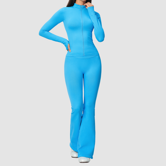 Wholesale Women's Zip-Front Jacket & Flared Yoga Pants Set