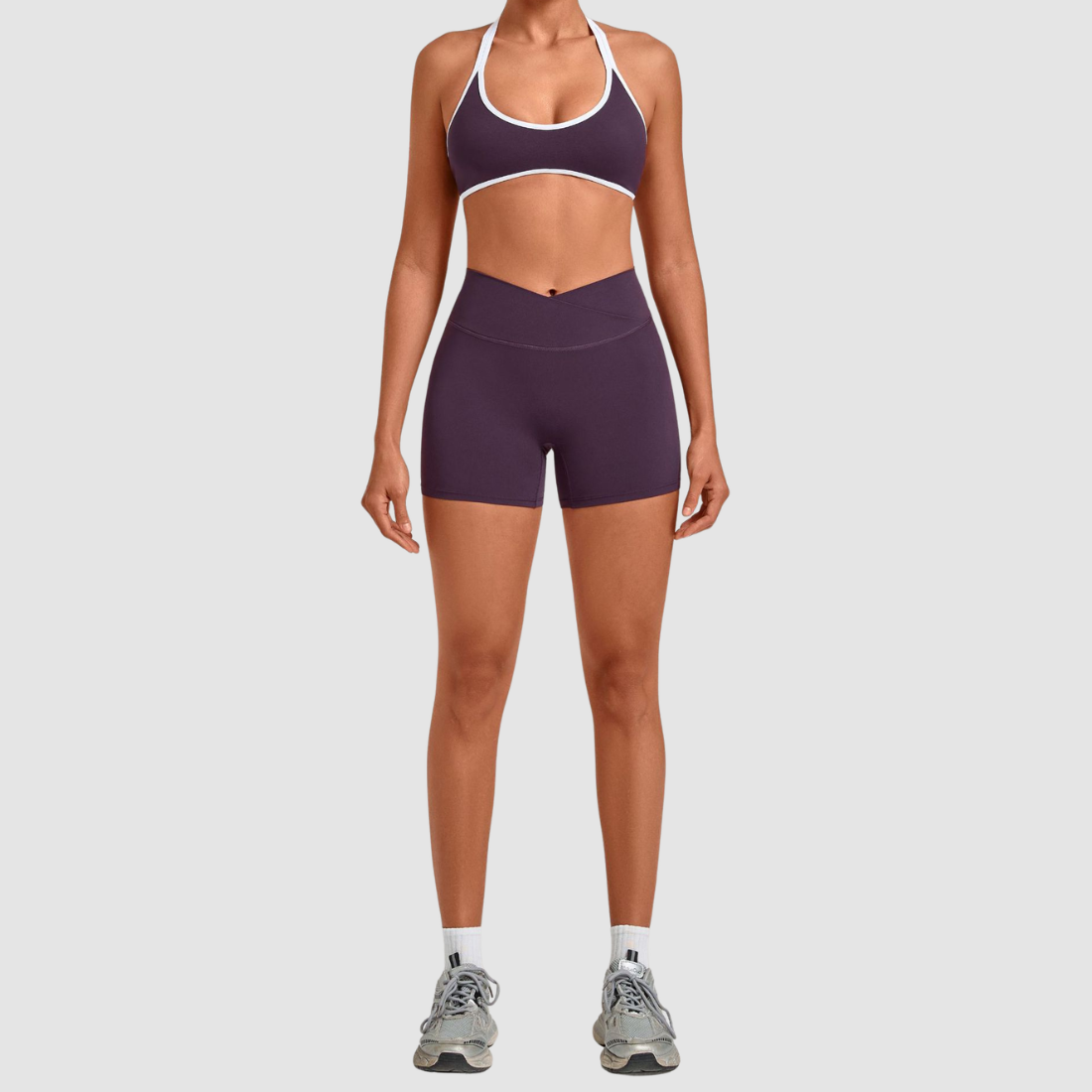 Wholesale Women’s Contrast Sports Bra & High-Waist Biker Shorts Yoga Set