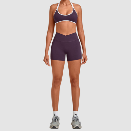Wholesale Women’s Contrast Sports Bra & High-Waist Biker Shorts Yoga Set