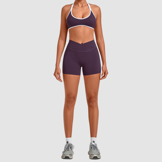Wholesale Women’s Contrast Sports Bra & High-Waist Biker Shorts Yoga Set
