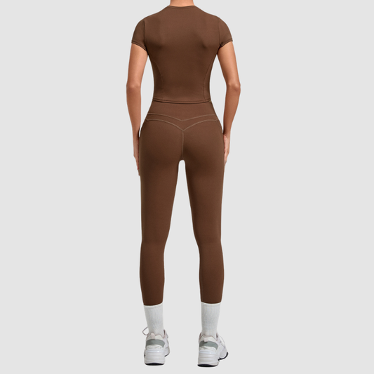 Wholesale Women's Naked-Feel Short Sleeve Top + High-Waist Leggings Set – Peach Lift Yoga Fitness Activewear