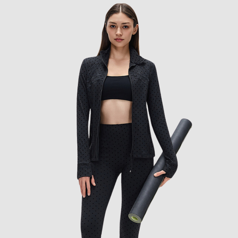 Wholesale Black Polka Dot Sports Jacket + High-Waisted Leggings