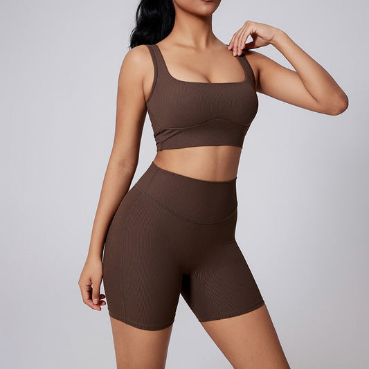 Cross Back yoga bras + High-waisted shorts 2-piece set