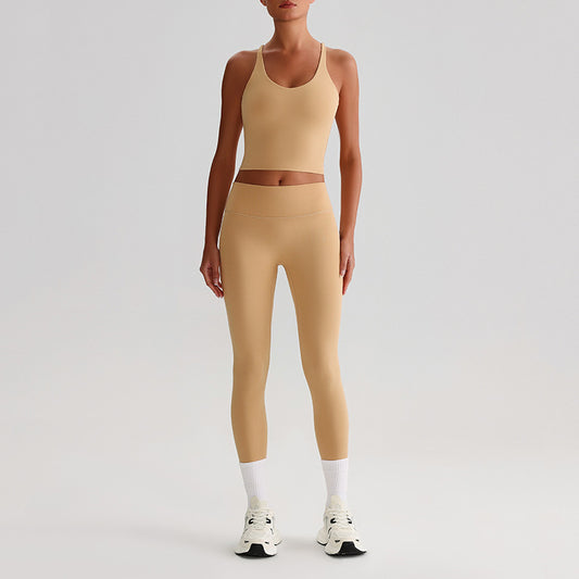 Cross back Yoga Tank Top & High-waisted leggings 2-piece Set