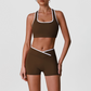 Wholesale High-Waist Contour Yoga Set – Color-Block Sports Bra & Booty Shorts