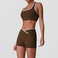 Wholesale High-Waist Contour Yoga Set – Color-Block Sports Bra & Booty Shorts