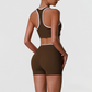 Wholesale High-Waist Contour Yoga Set – Color-Block Sports Bra & Booty Shorts