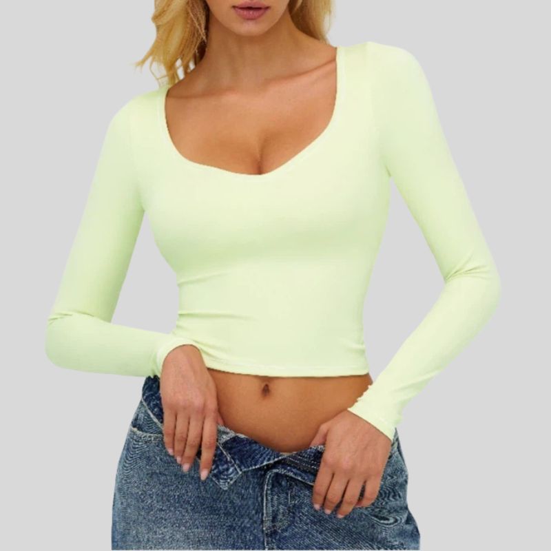 Color-blocked long-sleeved sports top