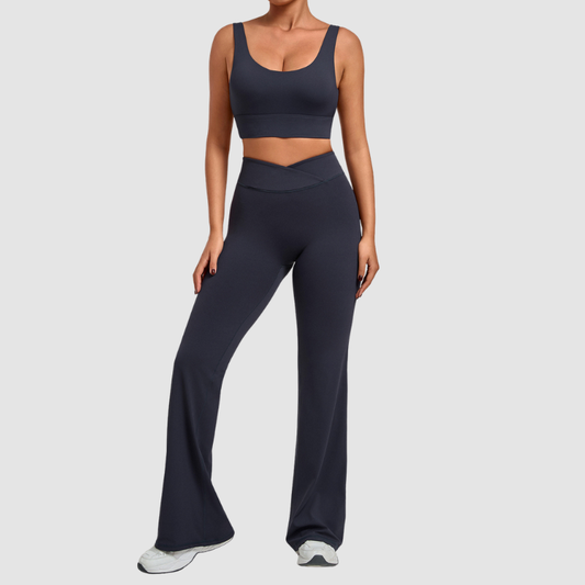 Wholesale Women's Naked-Feel Sports Bra + Flare Pants Set – Moisture-Wicking Yoga Fitness Activewear