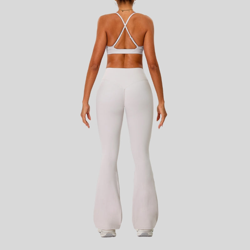 Strap sports bra+High-waisted flared pants 2-piece set