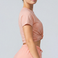 Wholesale Women's Striped Yoga T-Shirt – Short Sleeve Tie-Front Breathable Running Top