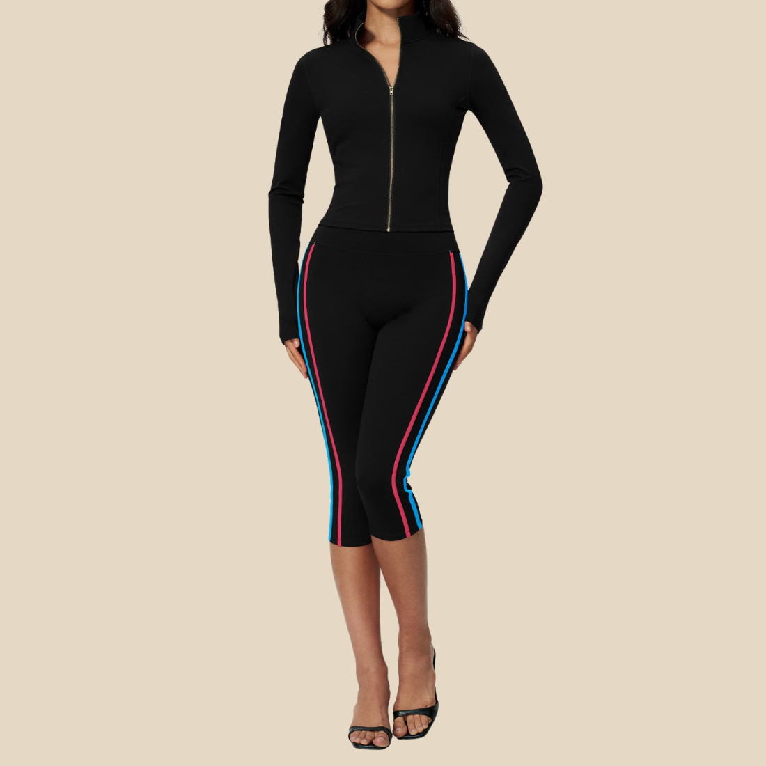 Wholesale Women's Stand-Collar Zip Jacket & Cropped Pants Yoga Set