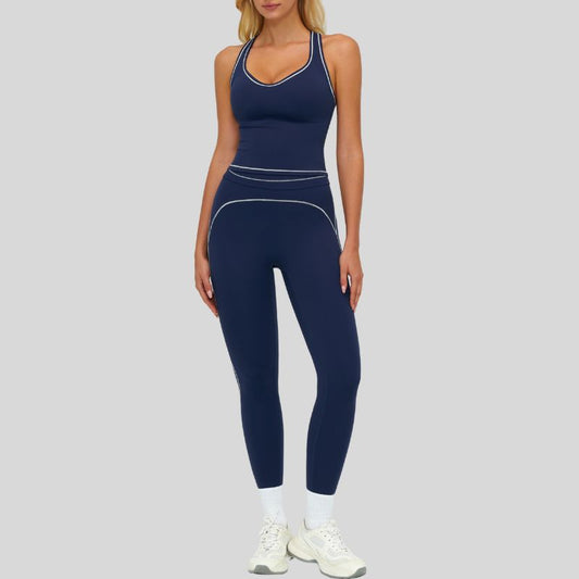 Contrasting racerback tank top+High waisted leggings 2-piece set