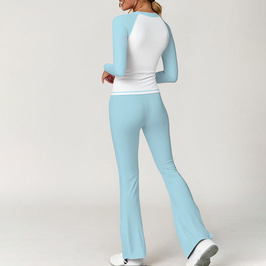 Top de manga larga + pantalones deportivos contrastantes + banda de diadema de 3 piezas