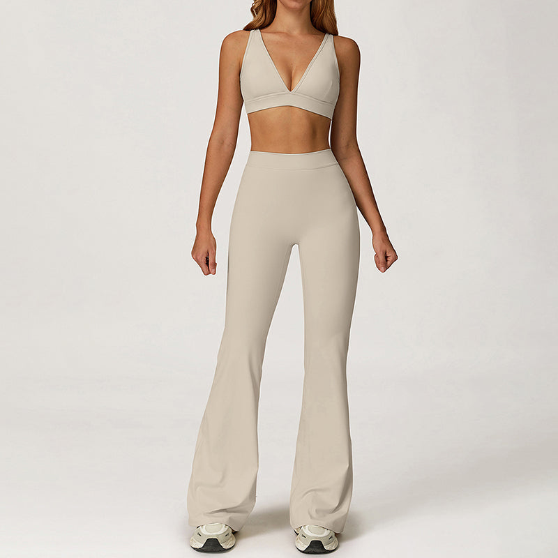 Triangle Cup Sports Bra + Flared Leg Pants 2-Piece Set