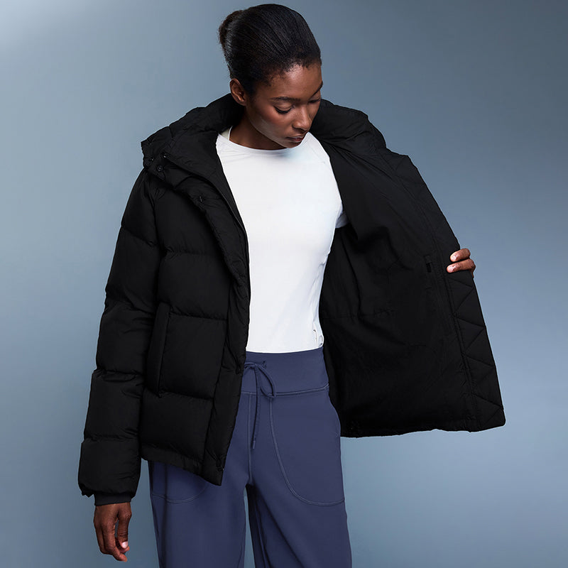 Drawcord-Hood Windproof Down Parka