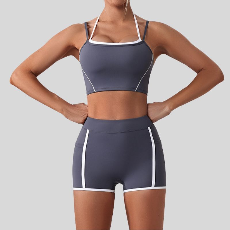 Faux two-piece bra + tight shorts 2-piece set