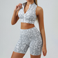 Women's Leopard Print Zipper Tank Top+Hip High Shorts 2-Piece Set