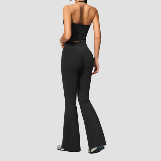 Wholesale Women's Seamless Yoga Set: Strappy Tank Top & Flare Pants – High-Stretch w/ Chest Pad