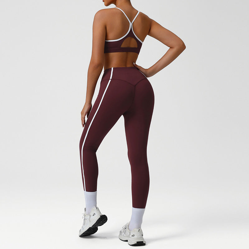 Cross-Back Color-Blocked Bra + High-Waisted Butt-Lifting Leggings 2-Piece Set
